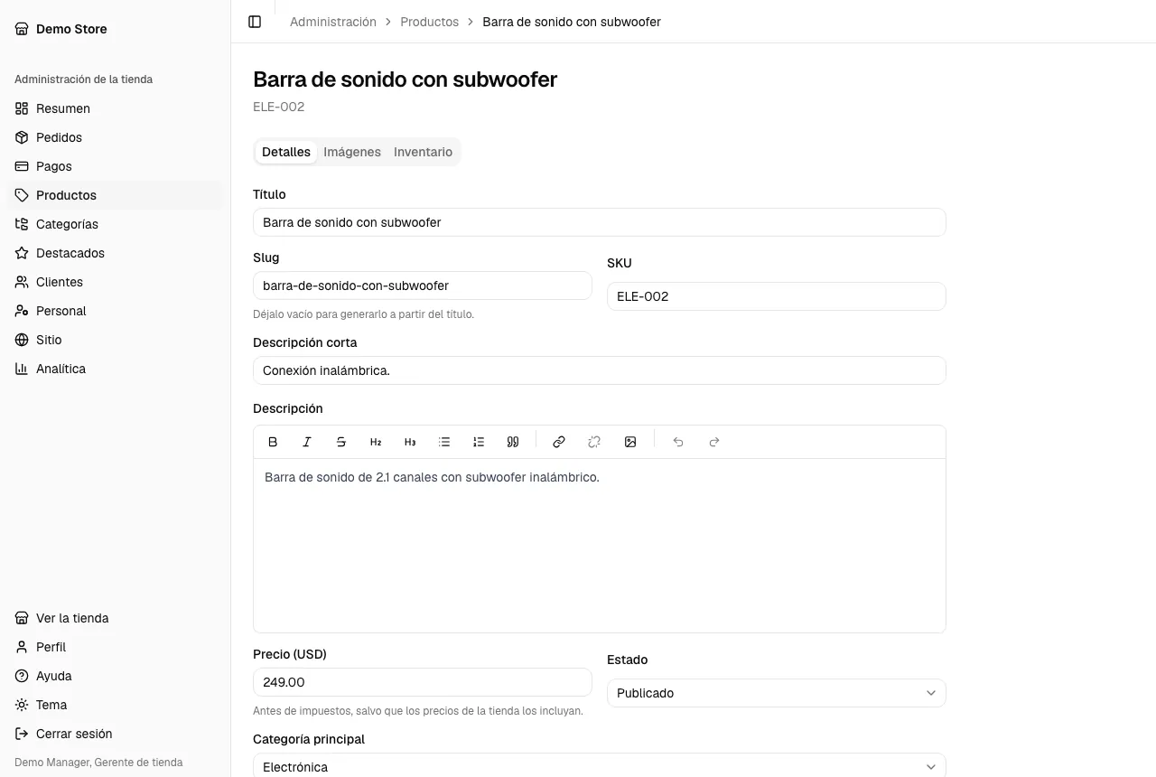 Los detalles de un producto