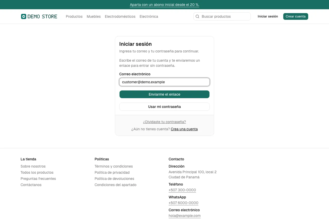 El formulario del enlace de acceso por correo